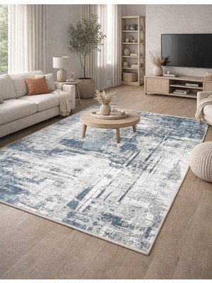 Lioara Home Mavi Modern Baskılı Halı – Modern, Kaymaz Taban, Salon & Oturma Odası Için Halı
