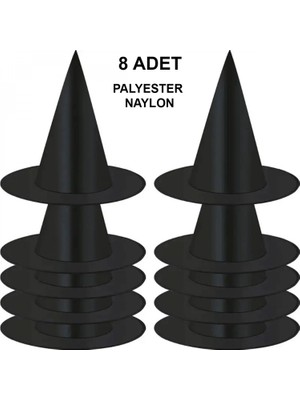 Pileli Store 8 Adet Siyah Cadı Şapkası – Yetişkin &amp;amp;amp; Çocuk Kostüm Aksesuarı (4887)