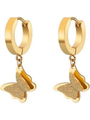 PremiumPort Parlak Altın Tonlu Çelik Kelebek Küpe, Zarif ve Şık Aksesuar