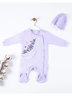 Herşey Trend Herşeytrend Çiçek Nakışlı Şapkalı % 100 Pamuk Kız Bebek Tulumu