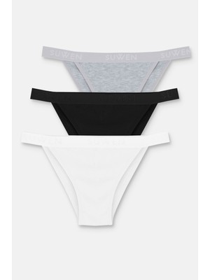 Suwen 3'lü Normal Bel Slip Külot % 95 Pamuk - % 5 Elastan Rahat Tasarım ile Gün Boyu Konfor