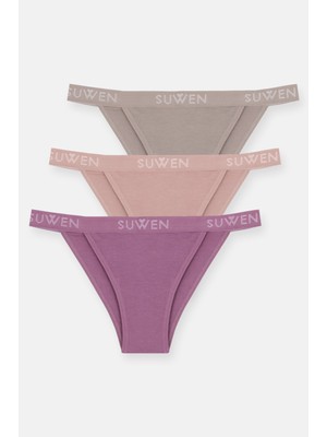 Suwen 3\'lü Pamuklu Lastikli Normal Bel Slip Külot