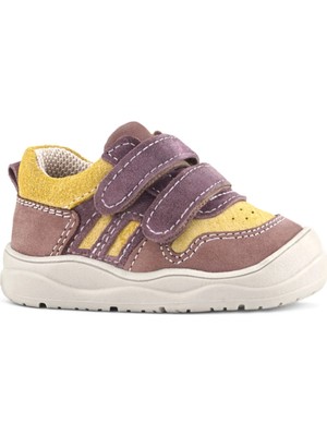 Rakerplus Schaggy Hakiki Deri Mürdüm Sarı Cırtlı Bebek Spor Ayakkabı