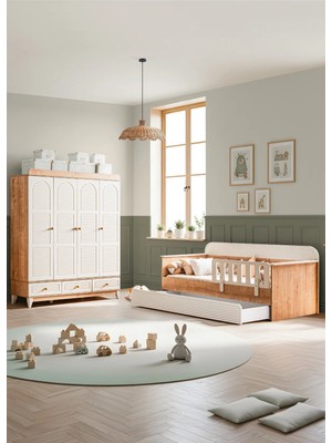 Setay Tetri Meşe Çocuk Odası, Tetri Meşe 4 Kapaklı Dolap, Vizyon Meşe Yavrulu Karyola