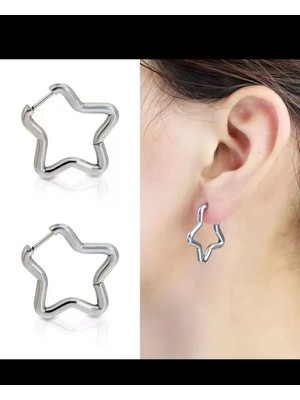 PremiumPort Yıldız Şeklinde Paslanmaz Çelik Halka Küpe Çift, Şıklık ve Zarafet