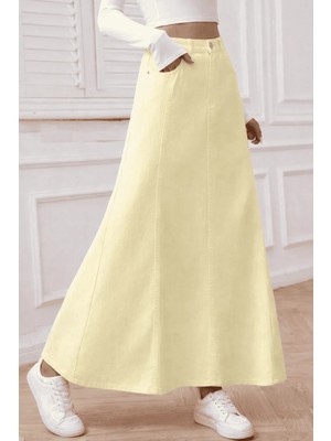 Vellichor Parçalı Uzun Denim Etek  Sarı