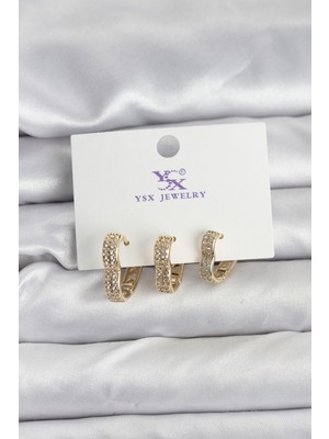 Youday Accessories Gold Renk Pirinç Zirkon Taşlı Kalpli Kadın Küpe