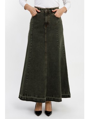 Vellichor Kadın A Form Yeşil Denim Etek