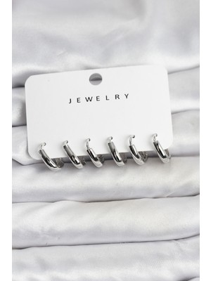 Youday Accessories Gümüş Renk Pirinç Halka Kadın Küpe Seti