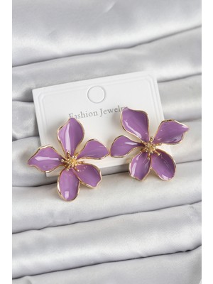 Youday Accessories Mor Mineli Çiçek Model Pirinç Kadın Küpe