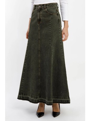 Vellichor Kadın A Form Yeşil Denim Etek