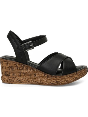 Polaris 327095.Z Siyah Kadın Dolgu Topuk Sandalet