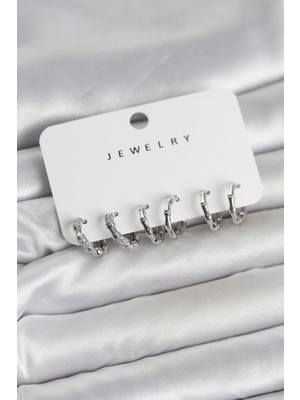 Youday Accessories Gümüş Renk Pirinç Kemik Model 3 Çift Kadın Küpe Seti