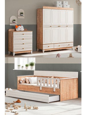 Setay Bakü Meşe Çocuk Odası, Bakü Meşe 4 Kapaklı Dolap, Bakü Yavrulu Karyola, Şifonyer