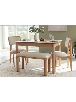 Vivense Elena Natural Ahşap Benchli Mutfak Masa Takımı, 80X120 cm