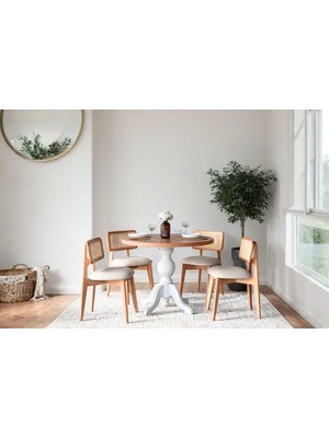 Vivense Andera Natural Mutfak Masa Takımı, Beyaz, 100X100