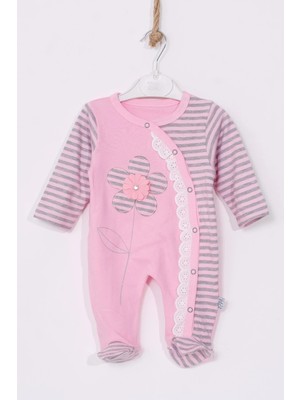 Herşey Trend Herşeytrend Çiçek Nakışlı % 100 Pamuk Ayaklı Kız Bebek Tulumu