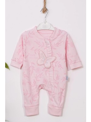 Herşey Trend Herşeytrend Kelebek Nakışlı % 100 Pamuk Ayaklı Kız Bebek Tulumu
