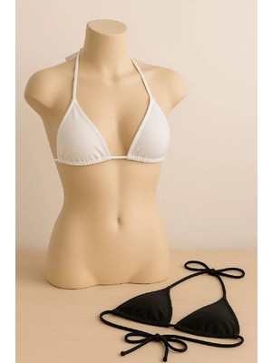 bebekokusu Kadın Siyah ve Beyaz Minimal Kesim Üçgen Bikini Üstü