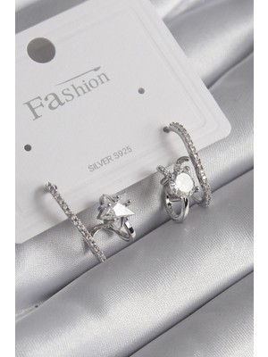 Youday Accessories Pirinç Gümüş Renk Zirkon Taşlı Kadın Küpe