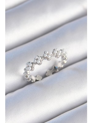 Youday Accessories Pirinç Gümüş Renk Incili Yonca Model Kadın Yüzük