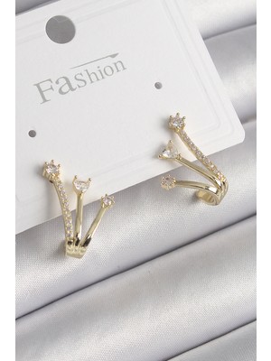 Youday Accessories Pirinç Gold Renk Zirkon Taşlı Kadın Küpe