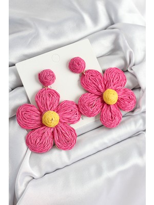 Youday Accessories Pirinç Pembe Papatya Model Gold Renk Kadın Hasır Küpe