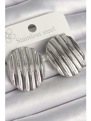 Youday Accessories Pirinç Gümüş Renk Sallantı Işlemeli Daire Plaka Model Kadın Küpe