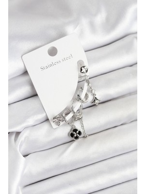 Youday Accessories Pirinç Gümüş Renk Kadın Set Küpe