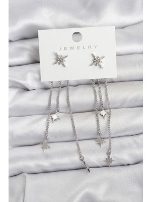 Youday Accessories Kutup Yıldızı Model Gümüş Renk Pirinç Sallantılı Kadın Küpe