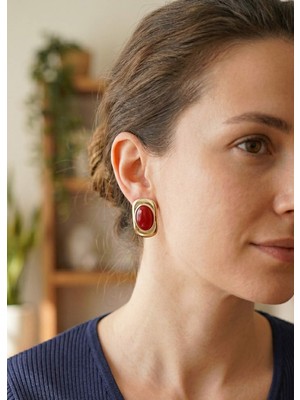 Youday Accessories Bordo Renk Kare Model Vintage Kadın Küpe