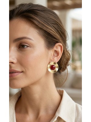 Youday Accessories Vintage Model Bordo Gold Renk Pirinç Kadın Küpe