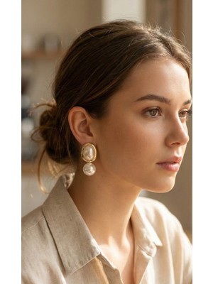 Youday Accessories Pirinç Gold Renk Model Incili Kadın Küpe