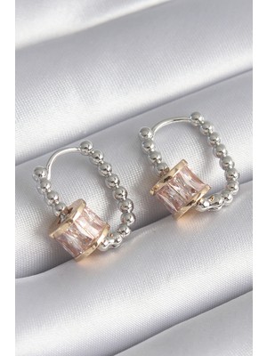 Youday Accessories Pirinç Gümüş Renk Top Model Gold Renk Zirkon Taşlı Kadın Küpe