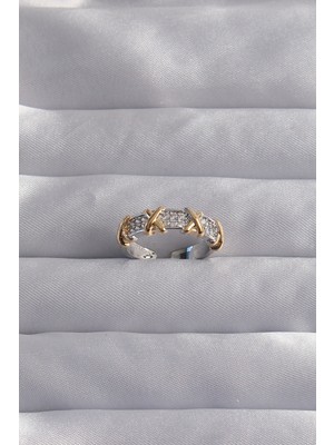 Youday Accessories Pirinç Ayarlamalı Gümüş Renk Zirkon Taşlı Xoxo Model Yüzük