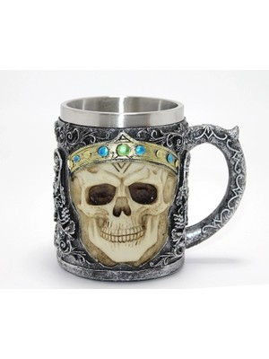 TeknoKapsül Taçlı Kurukafa Kralı 3D Kabartmalı Çelik Kupa Bardak ALK4381