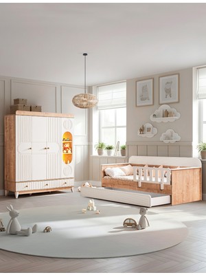 Setay Klas Meşe Çocuk Odası, Klas Meşe 4 Kapaklı Dolap, Vizyon Meşe Yavrulu Karyola