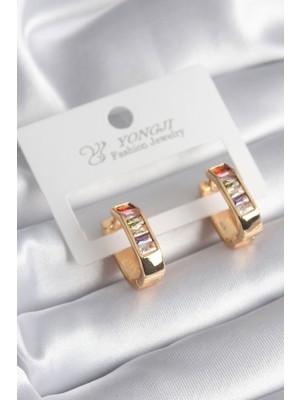 Youday Accessories Pirinç Gold Renk Renkli Zirkon Taşlı Kadın Küpe