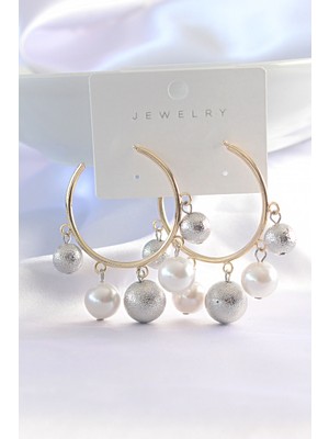 Youday Accessories Pirinç Gümüş Renk Topçuk Model Gold Renk Halka Küpe