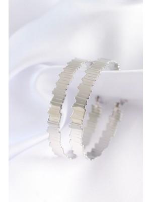 Youday Accessories Pirinç Gümüş Renk Tırtıklı Halka Küpe