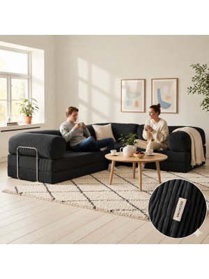 Dechome 300X200 Teddy Serisi Köşe Kapali| Uzanma Modüler Koltuk | Yıkanabilir Corduroy Kumaş | Çok Fonksiyonlu Yer Yatağıyeny Fitilli