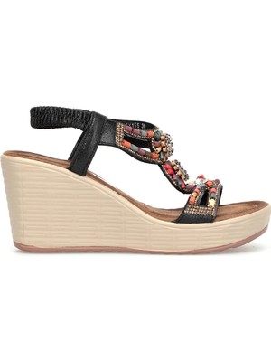 Guja 26Y155 Kadın Taşlı Dolgu Topuk Sandalet Siyah