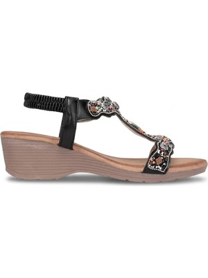 Guja 26Y226 Kadın Taşlı Dolgu Topuk Sandalet Siyah