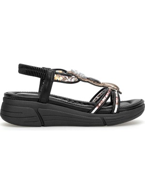 Guja 26Y154-2 Kadın Taşlı Düz Sandalet Siyah