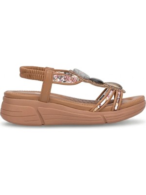 Guja 26Y154-2 Kadın Taşlı Düz Sandalet Camel