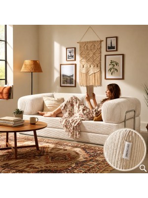 Dechome Meganest 200x100 Modern Fitilli Kadife Kanepe| Yatak Olabilen, Dayanıklı Orta Sert Sünger, Yıkanabilir Kılıf