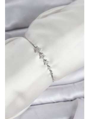 Youday Accessories Gümüş Renk Zirkon Taşlı Yıldız Model Asansörlü Kadın Bileklik