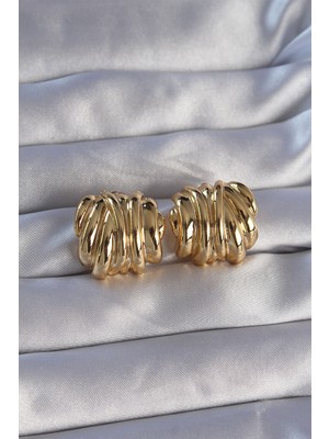 Youday Accessories Pirinç Gold Renk Tırtıklı Bombe Model Küpe