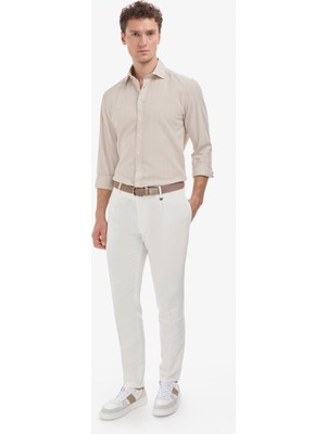 Pierre Cardin Erkek Beyaz Slim Fit Keten Karışımlı Pileli Pantolon 50325165-VR019