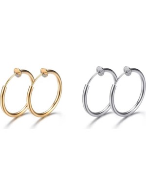 PremiumPort Unisex 2'li Sıkıştırma Çelik Küpe Seti, Şık ve Rahat Takım